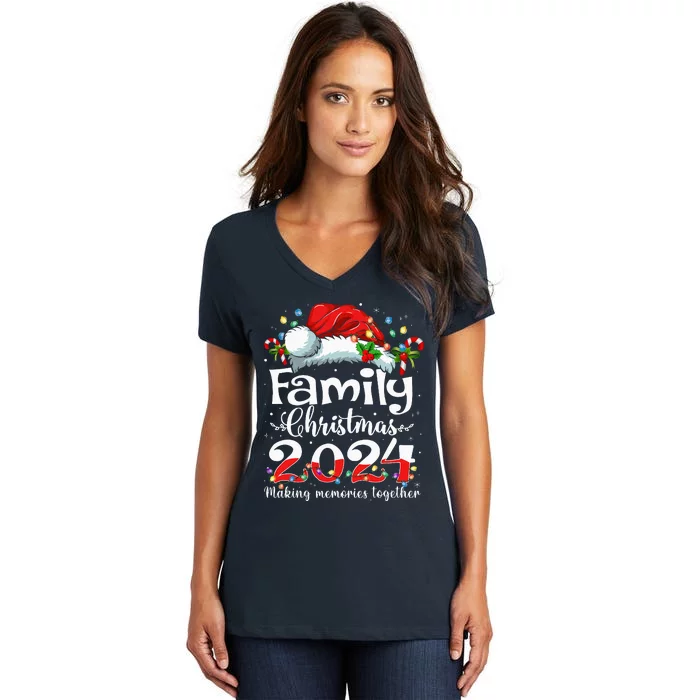 Family Christmas 2024 Matching Squad Santa Elf Funny Xmas Women's V-Neck T-Shirt