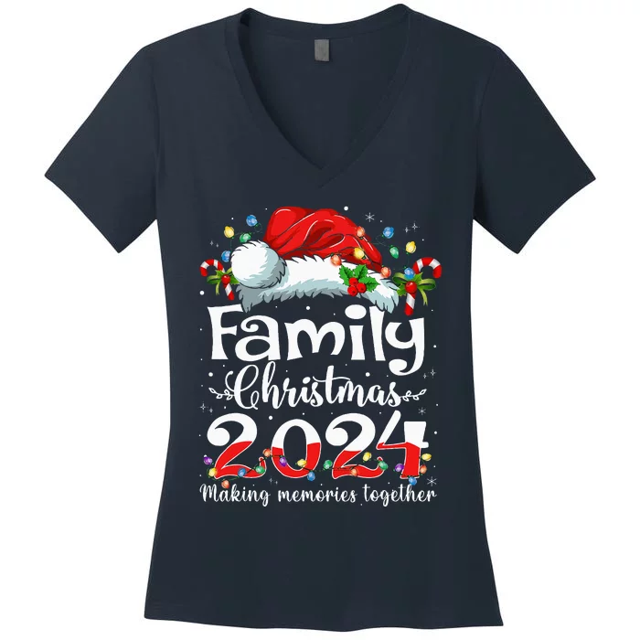 Family Christmas 2024 Matching Squad Santa Elf Funny Xmas Women's V-Neck T-Shirt