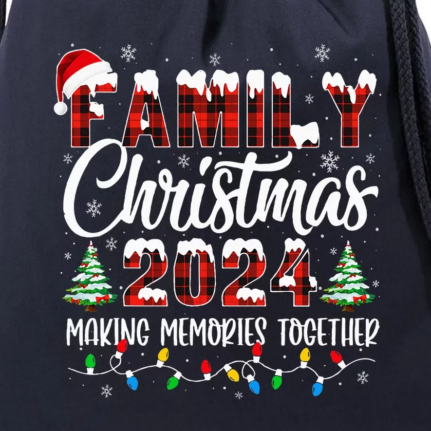 Family Christmas 2024 Matching Squad Santa Red Plaid Xmas Drawstring Bag