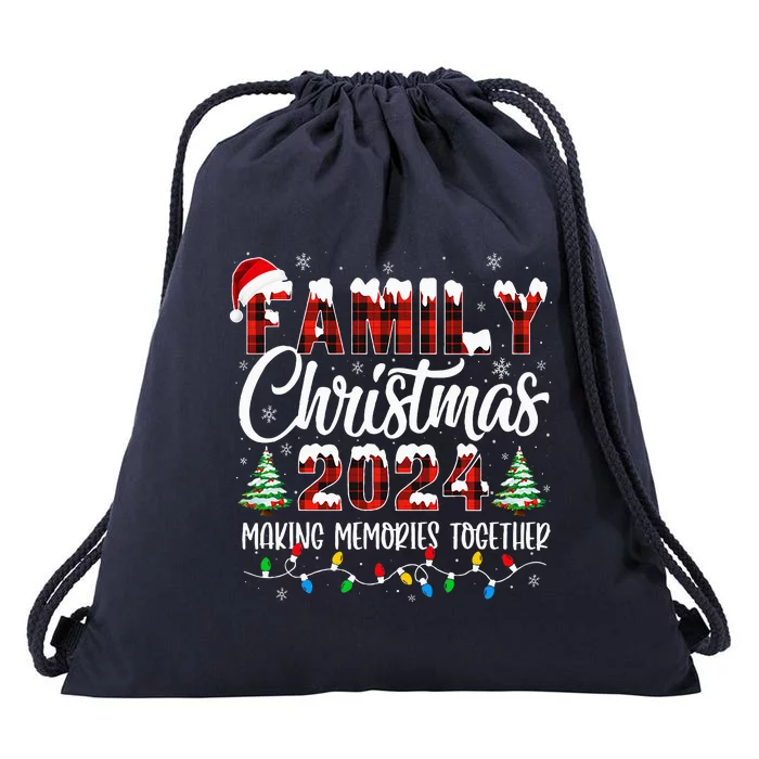 Family Christmas 2024 Matching Squad Santa Red Plaid Xmas Drawstring Bag