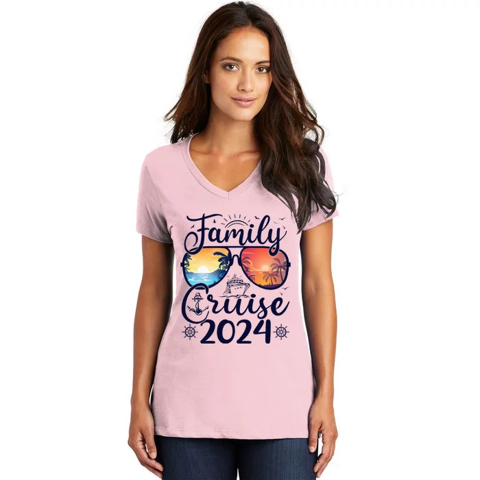 Family Cruise 2024 Summer Vacation Matching Family Cruise Women's V-Neck T-Shirt