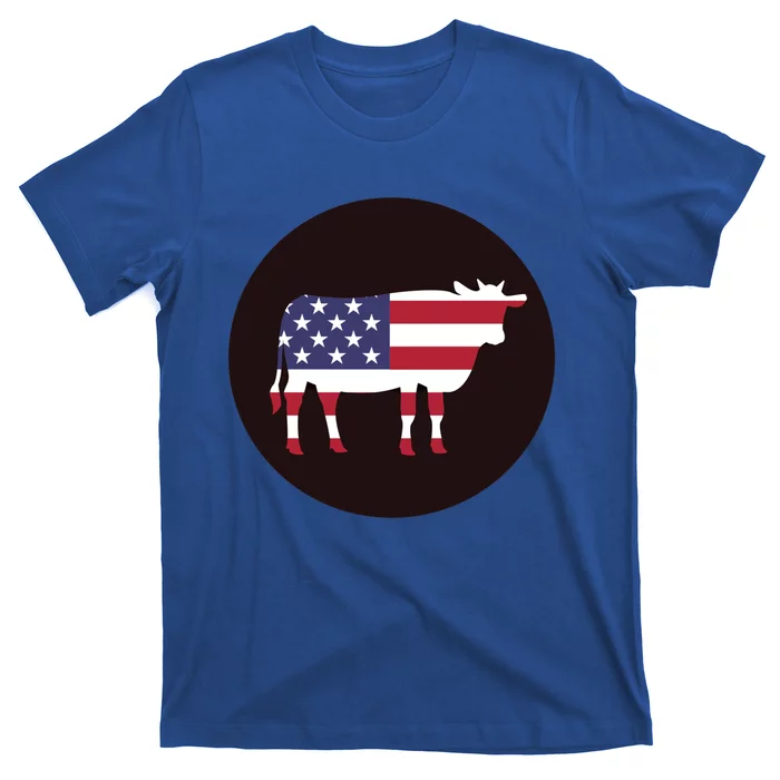 Farm Cattle 4th Of July Gift Cow American Flag Heifer Funny Gift T-Shirt