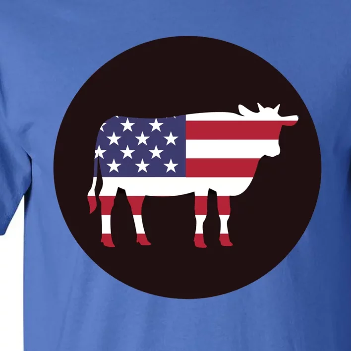 Farm Cattle 4th Of July Gift Cow American Flag Heifer Funny Gift Tall T-Shirt