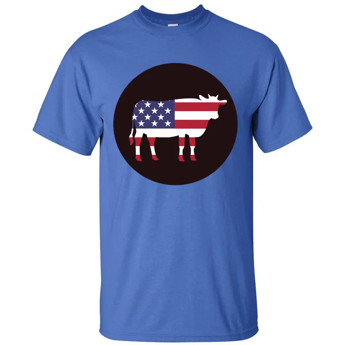 Farm Cattle 4th Of July Gift Cow American Flag Heifer Funny Gift Tall T-Shirt