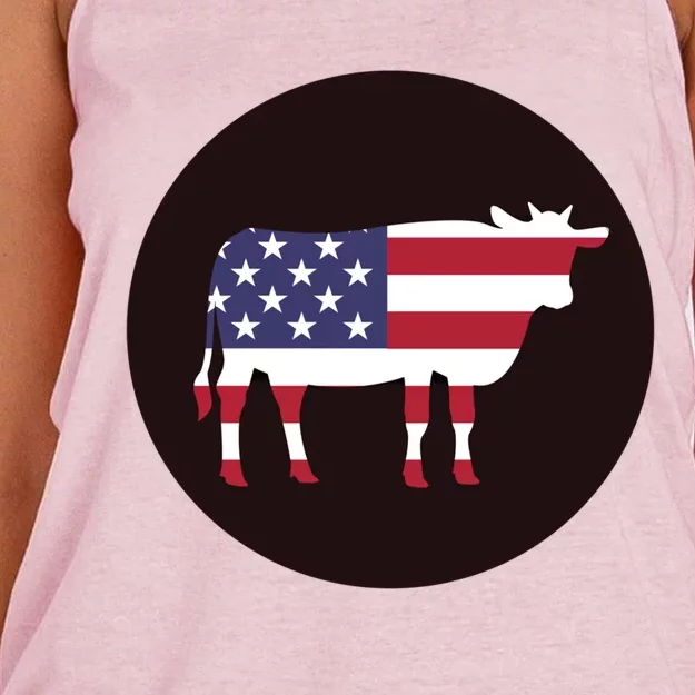 Farm Cattle 4th Of July Gift Cow American Flag Heifer Funny Gift Women's Knotted Racerback Tank