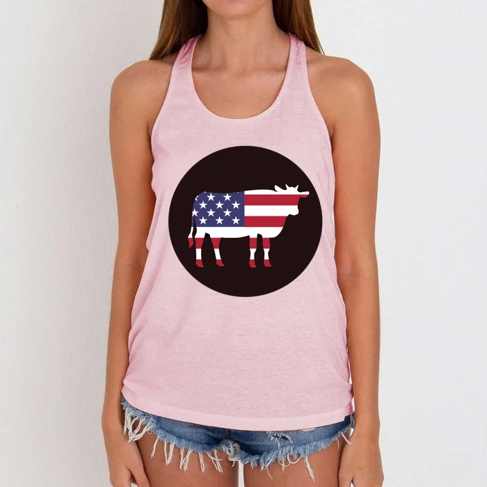 Farm Cattle 4th Of July Gift Cow American Flag Heifer Funny Gift Women's Knotted Racerback Tank