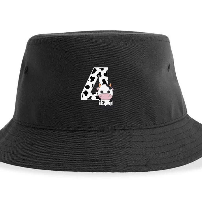 Farm Cow 4th Birthday 4 Year Old Birthday Party Sustainable Bucket Hat