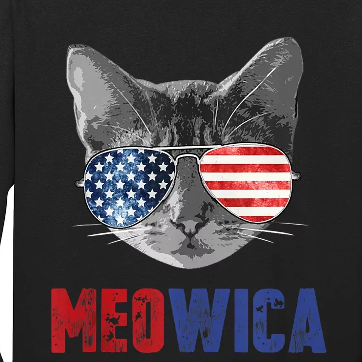 Funny Cat 4th Of July Meowica Merica Usa American Flag Long Sleeve Shirt