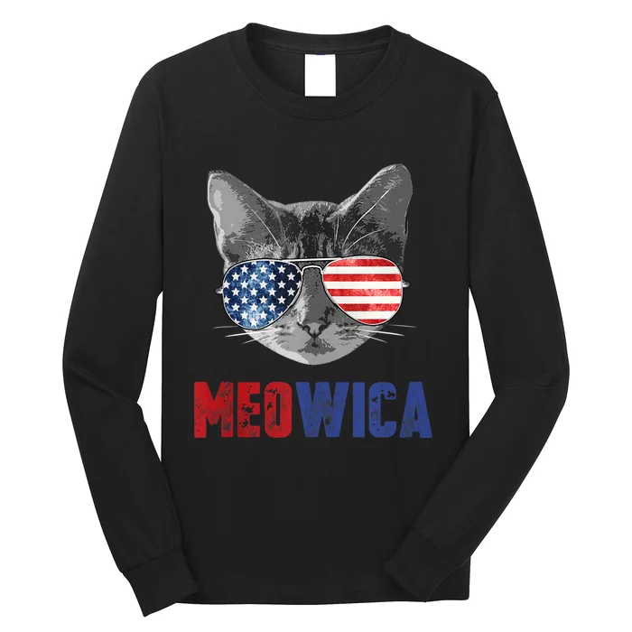 Funny Cat 4th Of July Meowica Merica Usa American Flag Long Sleeve Shirt