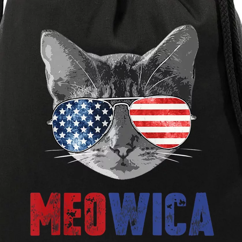 Funny Cat 4th Of July Meowica Merica Usa American Flag Drawstring Bag