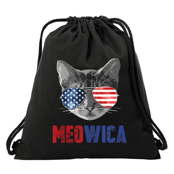 Funny Cat 4th Of July Meowica Merica Usa American Flag Drawstring Bag