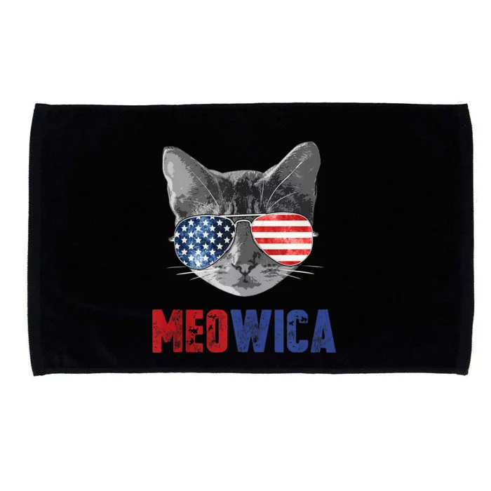 Funny Cat 4th Of July Meowica Merica Usa American Flag Microfiber Hand Towel