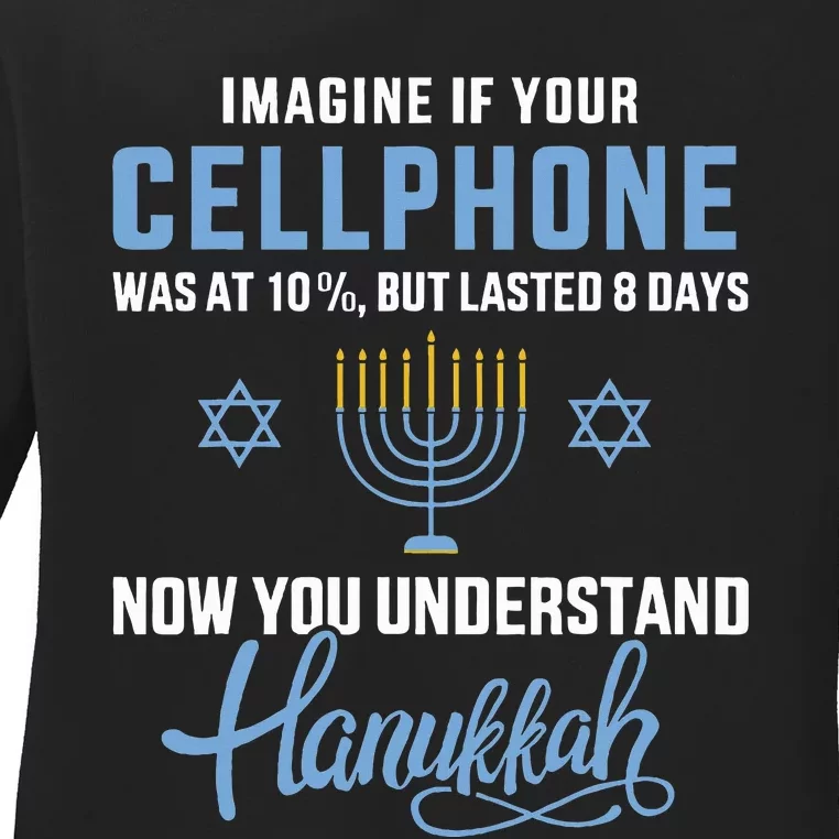 Funny cellphone 8 days understand jewish Hanukkah Chanukah Ladies Long Sleeve Shirt