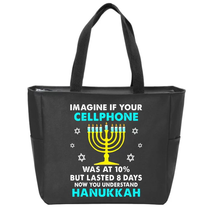 Funny cellphone 8 days understand jewish Hanukkah Chanukah Zip Tote Bag