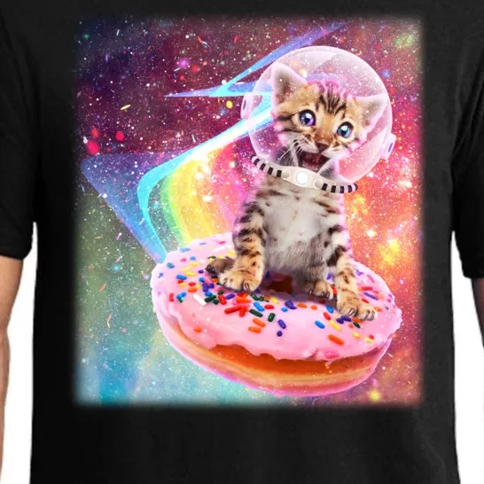 Funny Cute Astronaut Kitty On Rainbow Sprinkle Donut Pajama Set