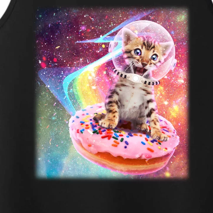 Funny Cute Astronaut Kitty On Rainbow Sprinkle Donut Performance Tank