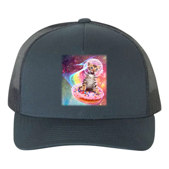 Funny Cute Astronaut Kitty On Rainbow Sprinkle Donut Yupoong Adult 5-Panel Trucker Hat