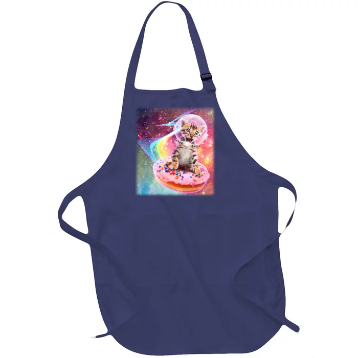 Funny Cute Astronaut Kitty On Rainbow Sprinkle Donut Full-Length Apron With Pocket