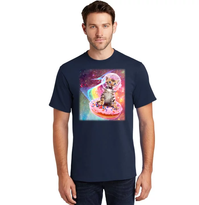 Funny Cute Astronaut Kitty On Rainbow Sprinkle Donut Tall T-Shirt