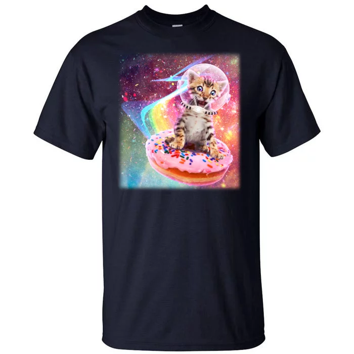 Funny Cute Astronaut Kitty On Rainbow Sprinkle Donut Tall T-Shirt