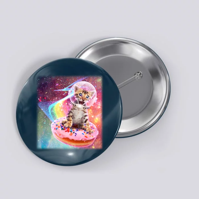 Funny Cute Astronaut Kitty On Rainbow Sprinkle Donut Button