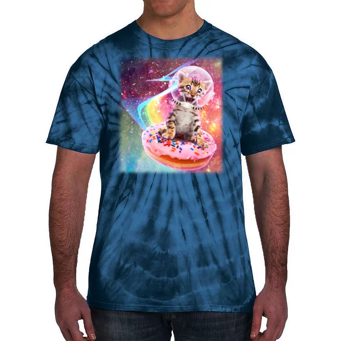 Funny Cute Astronaut Kitty On Rainbow Sprinkle Donut Tie-Dye T-Shirt