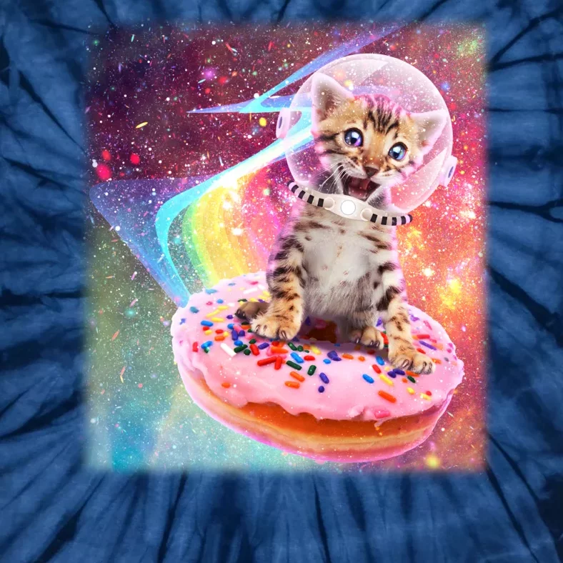 Funny Cute Astronaut Kitty On Rainbow Sprinkle Donut Tie-Dye T-Shirt