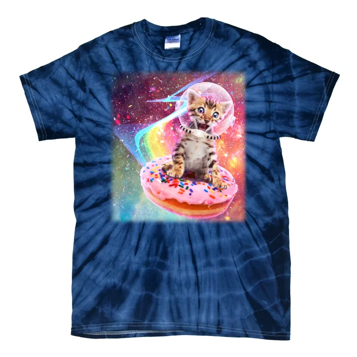 Funny Cute Astronaut Kitty On Rainbow Sprinkle Donut Tie-Dye T-Shirt