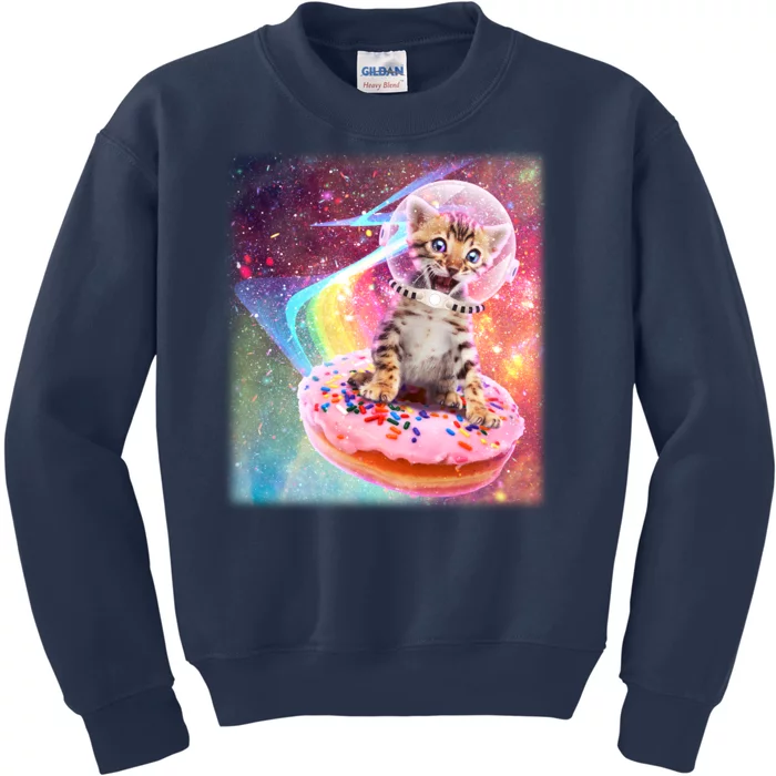 Funny Cute Astronaut Kitty On Rainbow Sprinkle Donut Kids Sweatshirt