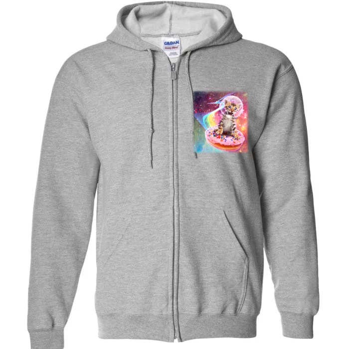 Funny Cute Astronaut Kitty On Rainbow Sprinkle Donut Full Zip Hoodie