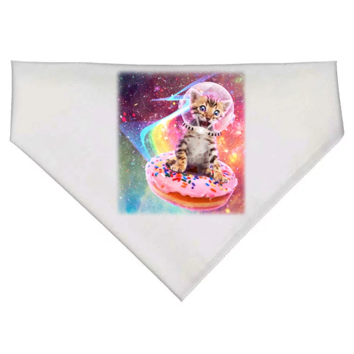 Funny Cute Astronaut Kitty On Rainbow Sprinkle Donut USA-Made Doggie Bandana