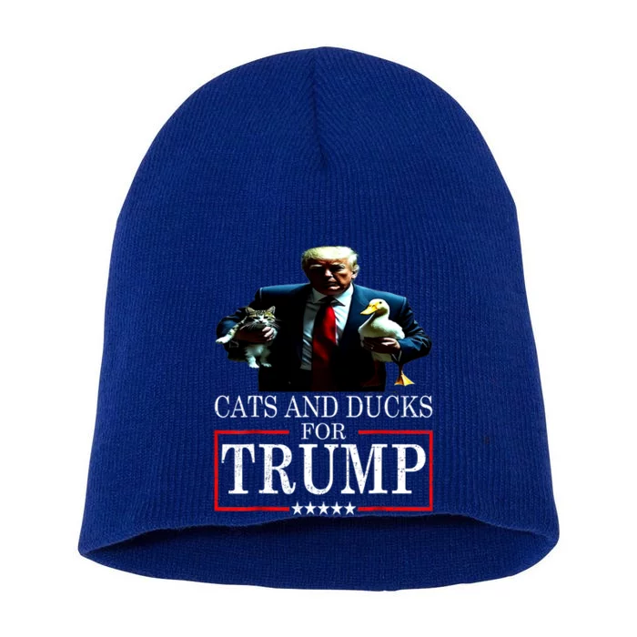 Funny Cats And Ducks For Trump 2024 Kittens Gift Short Acrylic Beanie