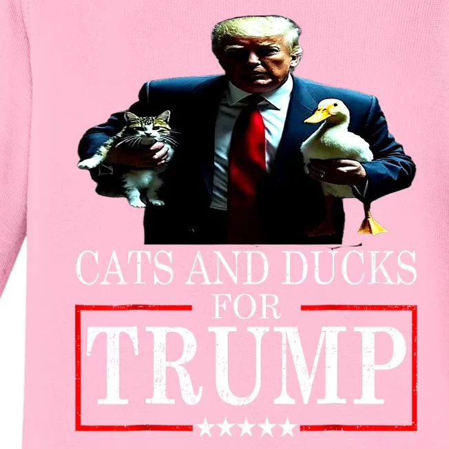 Funny Cats And Ducks For Trump 2024 Kittens Gift Baby Long Sleeve Bodysuit