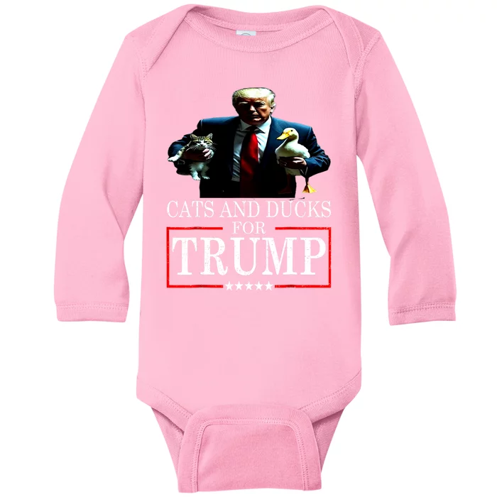 Funny Cats And Ducks For Trump 2024 Kittens Gift Baby Long Sleeve Bodysuit