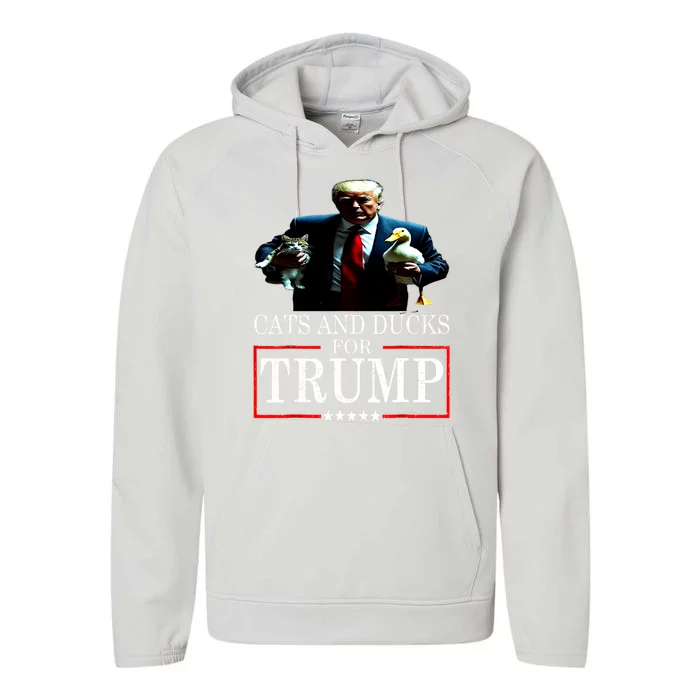 Funny Cats And Ducks For Trump 2024 Kittens Gift Performance Fleece Hoodie