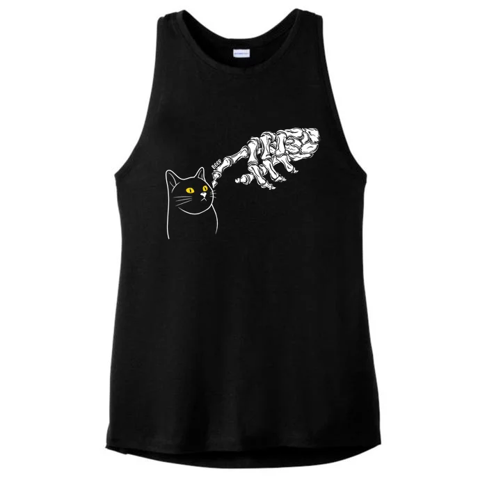 Funny Cat And Skeleton Hand Halloween Design Gift Ladies Tri-Blend Wicking Tank