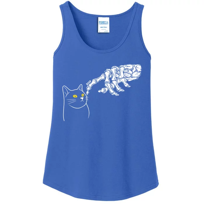 Funny Cat And Skeleton Hand Halloween Design Gift Ladies Essential Tank