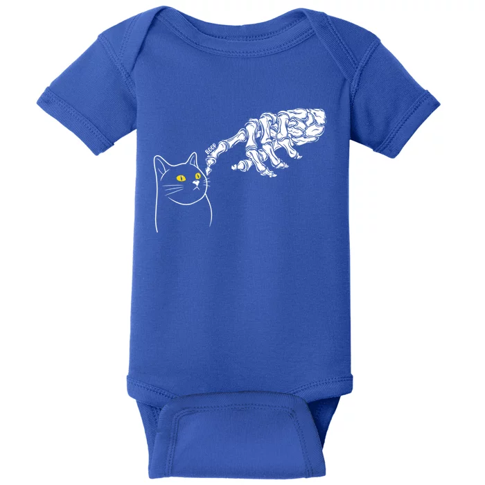 Funny Cat And Skeleton Hand Halloween Design Gift Baby Bodysuit