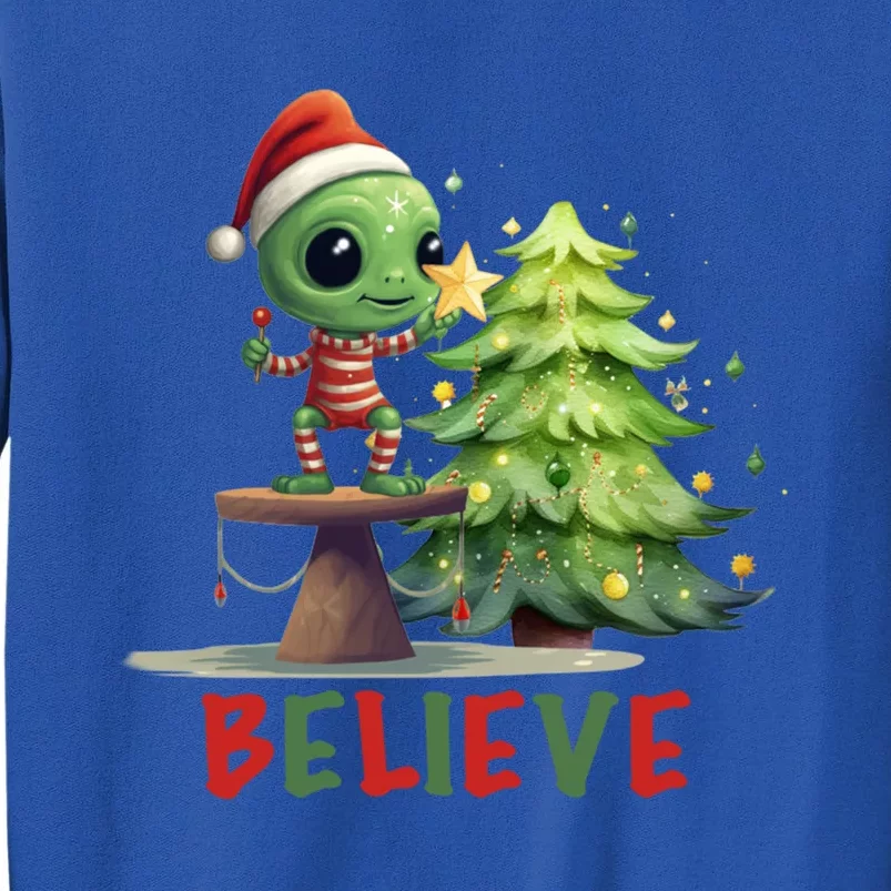 Fun Christmas Alien Believe In Magic Star Tree Holidays Gift Sweatshirt