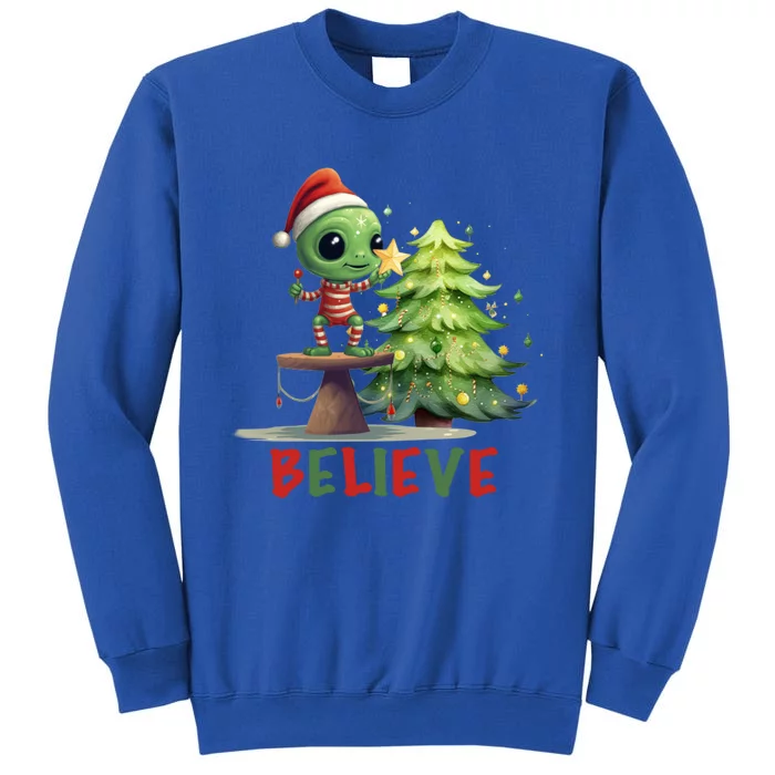 Fun Christmas Alien Believe In Magic Star Tree Holidays Gift Tall Sweatshirt