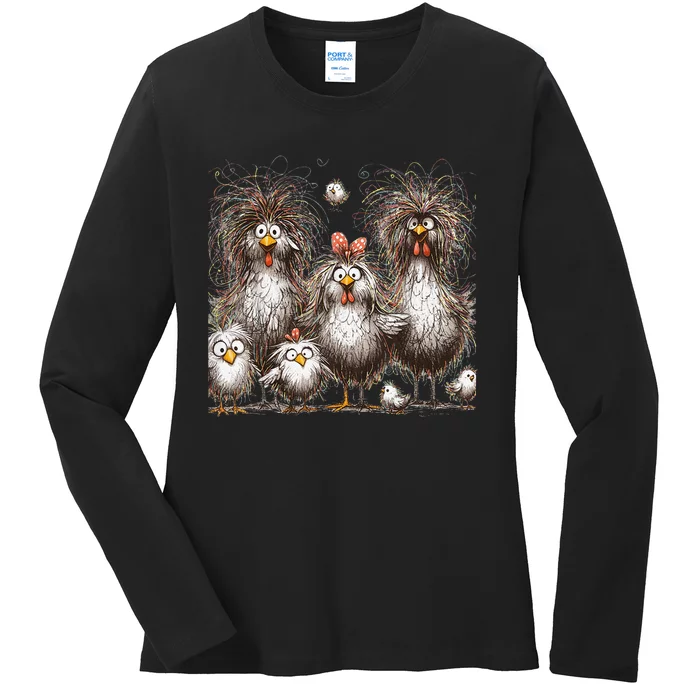 Funny Chicken Art Eagerlys Ladies Long Sleeve Shirt