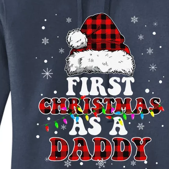 First Christmas As A Daddy Santa Hat Red Plaid Buffalo Women's Pullover Hoodie