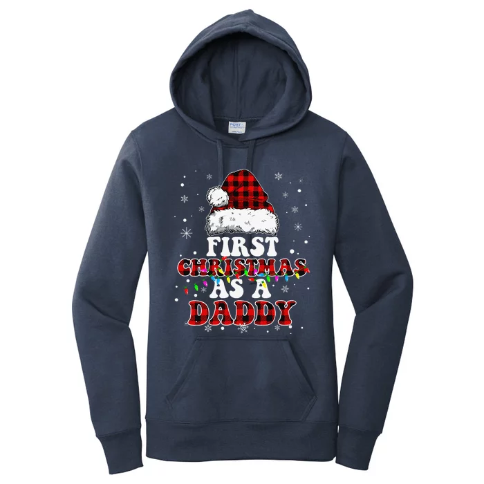 First Christmas As A Daddy Santa Hat Red Plaid Buffalo Women's Pullover Hoodie