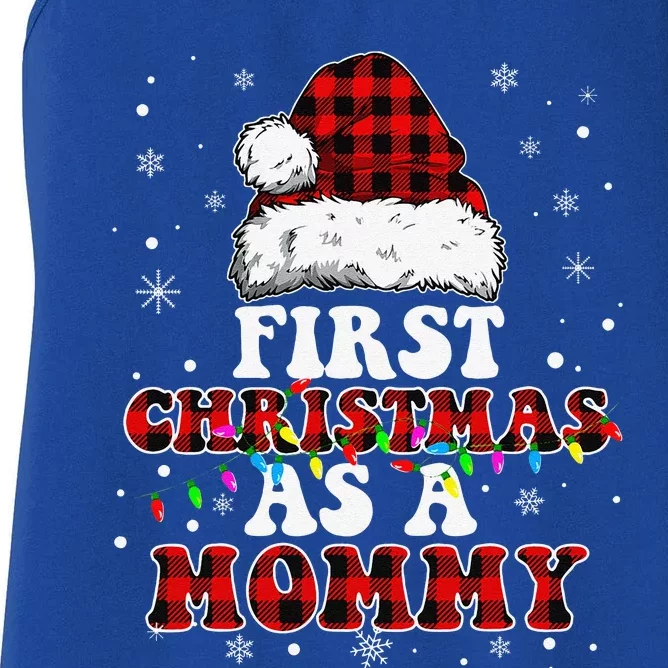 First Christmas As A Mommy Santa Hat Red Plaid Buffalo Women's Racerback Tank