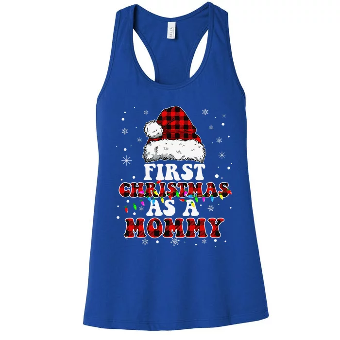 First Christmas As A Mommy Santa Hat Red Plaid Buffalo Women's Racerback Tank