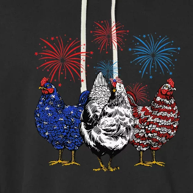 Funny Chickens American Flag Patriotic Farmer 4th Of July Garment-Dyed Fleece Hoodie