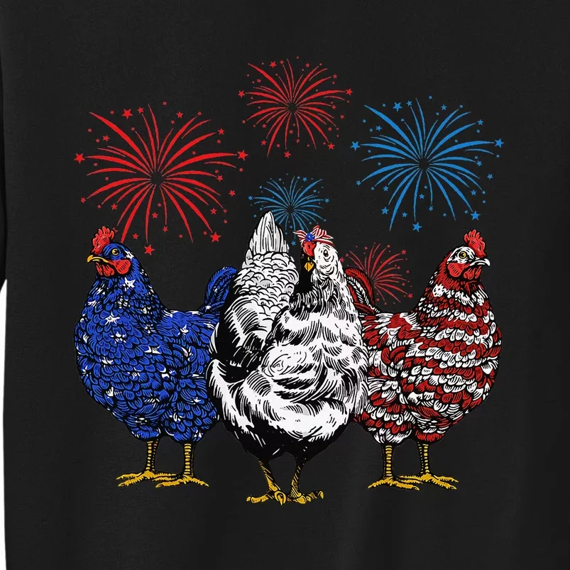 Funny Chickens American Flag Patriotic Farmer 4th Of July Tall Sweatshirt