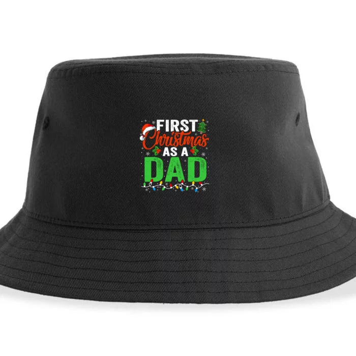 First Christmas As A Dad Xmas Lights New Dad Christmas Sustainable Bucket Hat