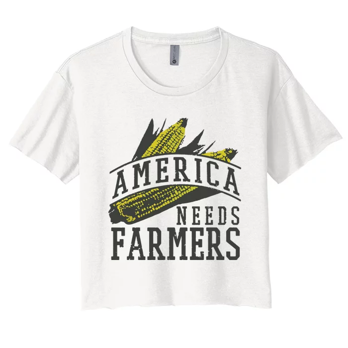 Farmer Corn America Needs Farmers Shirts Gift Women's Crop Top Tee