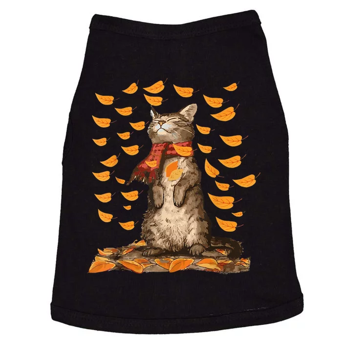 Funny Cat Autumn Leaves Happy Fall Y'all Thanksgiving Retro Doggie Tank